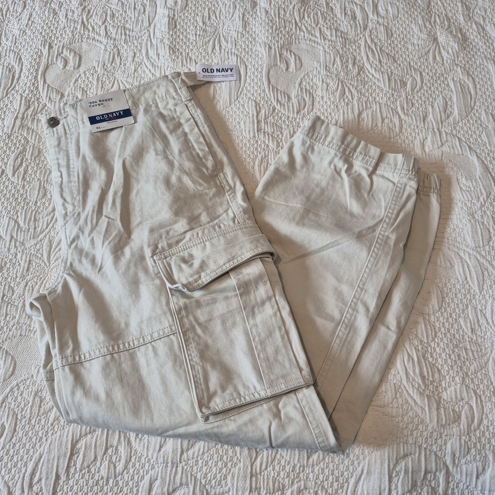 Old Navy boys XL or 14/16 '90's Baggy Cargo reissue design cream twill pant NWT